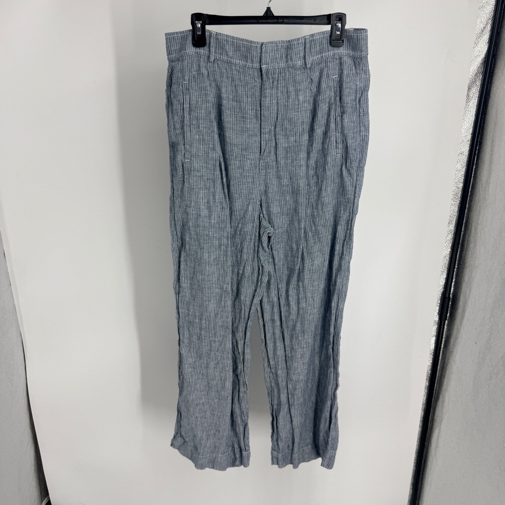 Everlane Blue White Pinstripe Linen Straight Leg Trousers Pants Size 14
